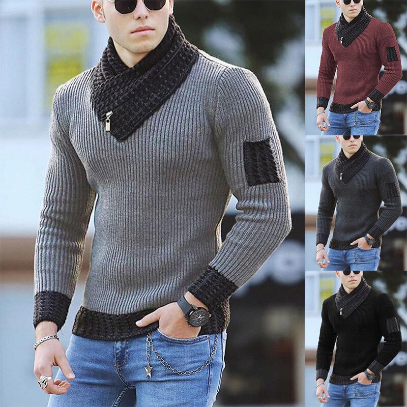 남자의 겨울 패션 터틀넥 스웨터 코트 빈티지 스타일 수건 칼라 카디건 남성 슬림 피트 따뜻한 니트 양모 풀오버